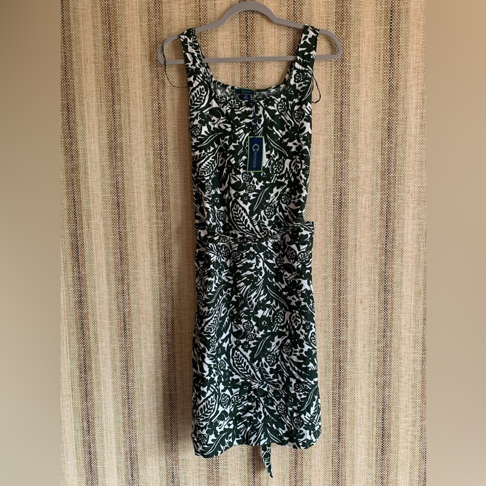 CWonder NWT Green White Dress Linen Knee Length Formal Summer Outfit Size S